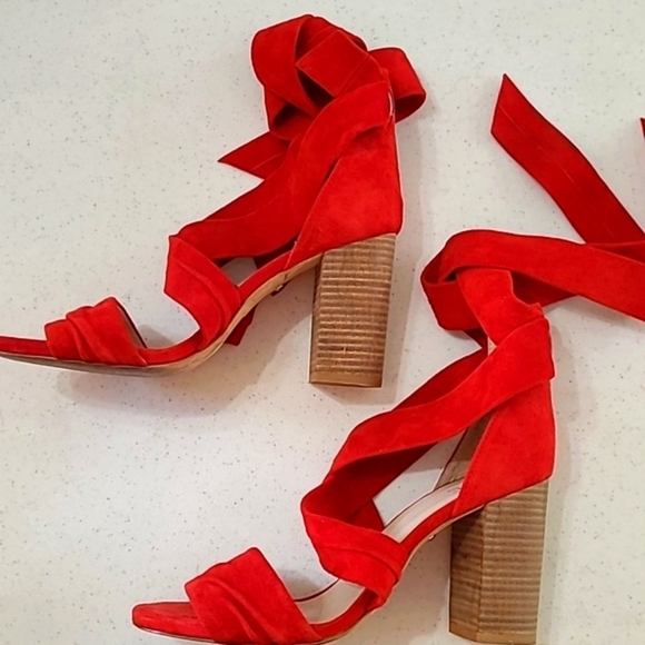 RAYE Maggie red suede Heeled Sandals that tie around the ankle size 8 - Picture 2 of 10
